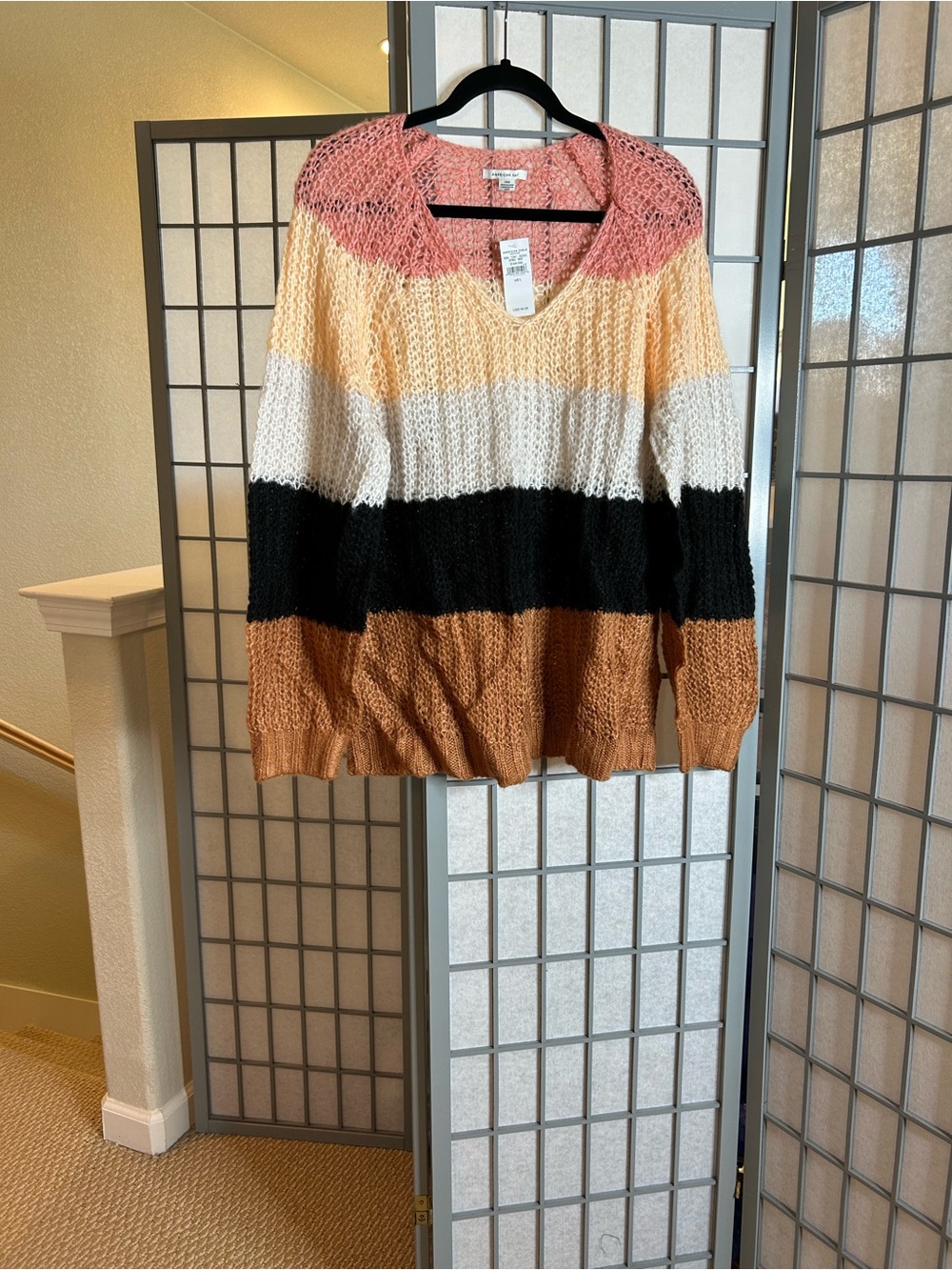 NWT American Eagle Outfitters Colorblock Sweater-Peach, Cream, Black, Brown